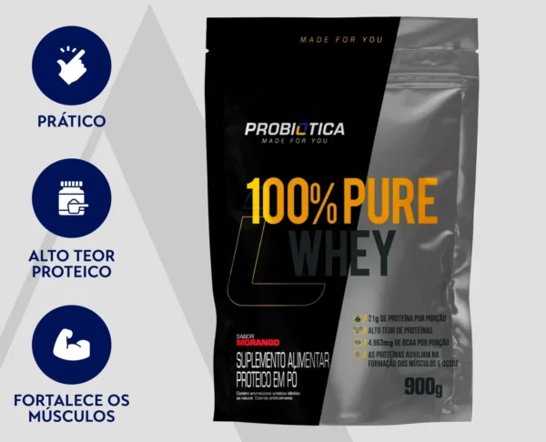 Whey Probiótica Sabor Morango | 900g (Refil)